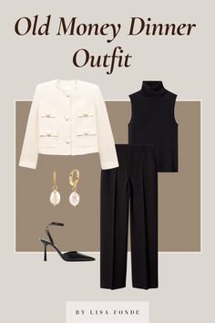 Oyster Roast Outfit Winter, Dinner Outfit Old Money, White Blazer Outfit Casual Classy, Dinner Meeting Outfit, Old Money Outfits Dinner, Elegant Dinner Outfit Classy Night Chic, Business Dinner Outfits For Women, Old Money Aesthetic Dinner, Formal Dinner Outfits For Women