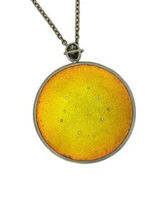 Medium Eclipsim Titanium Yellow anodized Necklace Celestial Round Collectible Necklaces, Celestial Round Pendant Necklace For Collectibles, Fusion Round Necklace With Polished Finish, Celestial Style Medallion Jewelry With Polished Finish, Celestial Style Necklace With Large Round Pendant, Celestial Necklace With Large Round Pendant, Yellow Polished Round Pendant Jewelry, Yellow Necklace With Large Round Pendant, Anodized Aluminum Jewelry