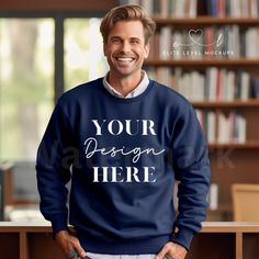 Navy Sweatshirt, Sweatshirt Mockup, Minimalistic Style, Gildan Sweatshirts, Oversized Pullover, Blue Sweatshirt, Professional Look, Tshirt Mockup, Shirt Mockup