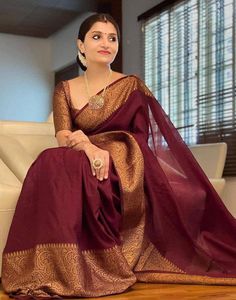 Type: Saree Saree Color: Maroon Blouse Color: Maroon Saree Length: 6.3 Mtrs (With Blouse) Blouse Length: 0.80 Mtrs Fabric: Soft Silk Work: Zari Weaving Care Instruction: Hand Wash Product Code: 27601 Maroon Saree, South Indian Sarees, Wedding Saree Indian, Contrast Blouse, Saree Look, Soft Silk Sarees, Traditional Sarees, Bollywood Saree, Party Wear Sarees