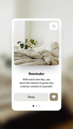 an instagram page with a photo of a bed in the background and text that reads reminder