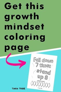 a poster with the words get this growth mindset coloring page and an arrow pointing to it