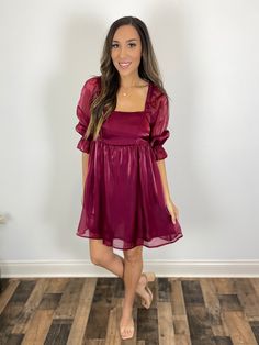 Look extra special for your next night out in the Main Event Babydoll Dress! A Dark Berry hue with a shimmery fabric catches the light perfectly, while a square neck and half length puff sleeve add a special touch. Put the cherry on top and take your style main-stage! Fit: True to sizeSmall: 2/4 Medium: 6/8 Large: 10/12 100% Polyester Shimmery Fabric, Fancy Clothes, Main Event, Cherry On Top, Fancy Outfits, Babydoll Dress, Square Neck, Puff Sleeve, Baby Dolls