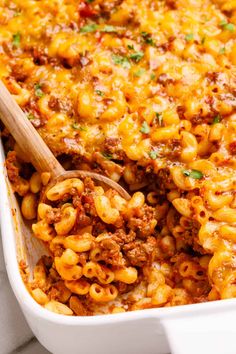 a casserole dish filled with macaroni and cheese