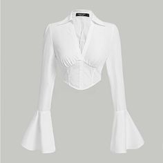 Never Worn. Size Medium But Fits Closer To A Small Bath Panels, White Tops Outfit, White Corset Top, Wooden Bath, Fashion Top Outfits, Fancy Tops, Trendy Fashion Tops, Hem Blouse, Women Blouses