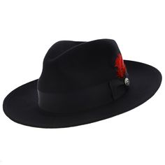 Drilex sweatband; Soft felt; Brim: 2 1/2"; Crown: 4 1/2" Wool Fedora Hat, Stetson Hat, Wool Fedora, Felt Fedora, Black Feathers, Hat Band, Fedora Hat, Wool Hat, Soft Wool