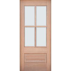 a wooden door with glass panels on the side