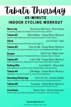 a poster with the words tabata thursday and instructions for indoor cycling workout