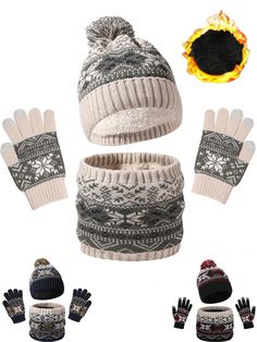 4pcs/Set 5-10Y Kids Winter Beanie Hat, Scarf And Gloves Set, Toddler Girls Boys Knit Warm Wool Lined Cap, Neck Warmer, Mittens Grey,Red,Yellow Casual   Polyester  Knit Hat   Kids Accessories, size features are:Bust: ,Length: ,Sleeve Length: Blue Winter Hat, Hat Scarf Gloves Set, Boys Winter Hats, Kids Winter Hats, Cold Autumn, Knitted Hats Kids, Winter Knit Hats, Fleece Hat, Blue Winter