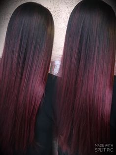 Black And Burgundy Hair Ombre, Red Balayage On Black Hair, Black To Burgundy Ombre, Pelo Color Vino, Red Balayage Hair, Red Ombre Hair, Wine Hair, Ombre Hair Blonde, Hair Color Burgundy