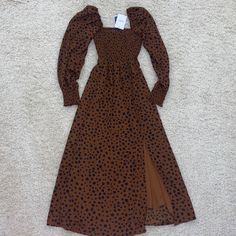 Nwt Dress, Perfect New Condition, Size Xs. Never Worn, Super Cute Print. Brown Midi Dress For Fall Brunch, Brown Fall Midi Dress For Brunch, Brown Midi Length Dress For Date Night, Fitted Brown Midi Dress, Fall Brunch Brown Midi Dress, Fall Fitted Brown Midi Dress, Brown Fitted Midi Dress, Fitted Brown Midi Dress For Fall, Brown Fitted Dress For Fall