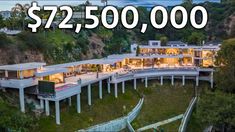 an aerial view of a house with the words $ 72, 500, 000 in front of it