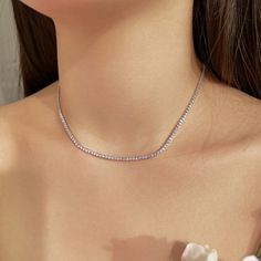 Material: 925 Sterling SilverGemstone: 5A Cubic Zirconia- Water-resistant;- Tarnish-free;- Allergen-free.Necklace:Length: 40cmWidth: 2mm Pearl Shop, Tennis Necklace, Chains Necklaces, Trendy Jewelry, Necklace Length, 925 Sterling Silver Jewelry, Pearl Jewelry, Jewelry Pieces, Sterling Silver Jewelry