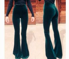 Handmade, Made to Order. Turn some heads with these cream of the crop VELVET FLARES! 1970s Inspired, Pick your color! Waist can be worn high, or lined waistband can fold for a lower waist. Perfect snug fit to the knee with a voluminous flare. Shown in Hunter Green (image1) and Avocado (image2) Measurements for Sizes: Size Waist Hips 2 25 35 4 26 36 6 27 37 8 28 38 10 29 39 12 30.5 41 90%poly, 10% spandex Velvet Bell Bottoms, Festival Mode, Velvet Flares, Women Fashion Edgy, High Waist Fashion, Stretchy Pants, Womens Pants, Plus Size Pants, Velvet Pants