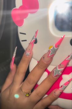 Big Latto Nails, Cardi B Nails Long, Baddie Long Acrylic Nails, Curved Stiletto Nails, Stiletto Birthday Nails, Stilleto Nails Long, Cute Freestyle Nails, Freestyle Acrylic Nails, Stilleto Nails Designs