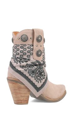 Embrace your inner outlaw in this showstopping Western boot featuring a bandana accent and antiqued hardware on the shaft. 3" heel 7" shaft Inset side-zip closure Cushioned insole Leather and textile upper/textile lining/synthetic sole Imported Holy Jeans, Country Fits, Thick Heel Boots, Cowgirl Wedding, Boot Heels, Western Shoes, Nashville Outfits, Yee Haw, Western Boots Women