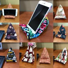 many different types of cell phones and laptops on a wooden table with various patterns