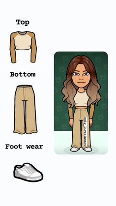 an image of different types of clothes and shoes for women in the style of cartoon characters