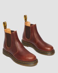 2976 Ambassador Leather Chelsea Boots in Cashew | Dr. Martens Retro Leather Winter Boots, Classic High-top Brown Chelsea Boots, Classic Brown High-top Chelsea Boots, Retro Leather Boots For Fall, Vintage Oiled Leather Ankle Boots, Retro Leather Boots With Reinforced Heel, Vintage Moto Boots With Oiled Leather, Vintage Leather Work Boots For Winter, Brown Waxed Finish Boots For Fall