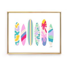 colorful bright illustrated surf boards art print surfing poster surf wall art decor lindsey kay collective Surf Board Painting On Canvas, Surf Board Painting, Surf Board Art, Surfboard Drawing, Texas Illustration, Beachy Paintings, Board Illustration, Bright Palette, Tropical Painting