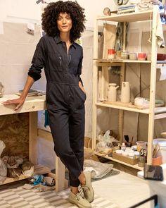 You won't find an easier outfit than this no-fuss jumpsuit that gets you dressed and out the door in seconds. An effortless 5-second outfit with all the utilitarian versatility for any outing. Cream Jumpsuit, Henley Sweater, Pitch Black, Roll Neck Sweater, Sweater Fits, Sweater Women's, Women's Sweaters, Overalls Women, Black Xs