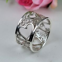 Filigree Ring, Statement Art Ring, Sterling Silver Heart Ring, Boho Band Ring, Handmade Art Ring, Special Jewelry Gift, Filigree Art Jewelry - Etsy Wide Silver Ring, Lace Ring, Art Ring, Silver Heart Ring, Statement Art, Fine Art Jewelry, Special Jewelry, Ring Boho, Filigree Ring