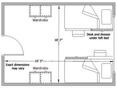 the floor plan for a small bedroom