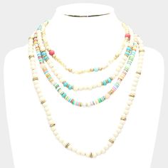 The Multi Layered Wood Heishi Beaded Bib Necklace has an earthy, boho vibe. It features layers of wooden heishi beads arranged in a bib design. The necklace is 16 inches long with a 3-inch extender, and the decorative part measures 1.25 inches long. Plus, it's lead and nickel compliant, ensuring it's safe to wear. Details• Necklace Size : 16" + 3" L• Decor Size : 1.25" L• Lead and Nickel Compliant Cheap Bohemian Heishi Beads Necklaces, Heishi Jewelry Necklaces, Cheap Bohemian Heishi Beads Necklace, Heishi Beads Necklace Nialaya Jewelry, Bib Design, Formal Necklace, Formal Earrings, Beaded Bib Necklace, Formal Accessories