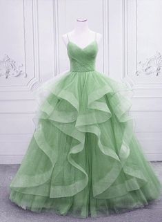 Light Green Layers Tulle Straps Long Formal Dress Prom Dress Blue, Sparkly Prom Dresses, Long Formal Gowns, 파티 드레스, Floor Length Prom Dresses, Blue Evening Dresses, Blue Tulle, Long Prom Dresses, Pretty Prom Dresses