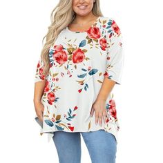 SHOWMALL Plus Size Tunic Top is going to be the newest staple in your wardrobe! It is suitable for everyday wear.The style of this plus size tunic offers a versatile fit that's great in a day for casual entertainment. Size: 3X.  Color: Multicolor.  Gender: female.  Age Group: adult.  Pattern: floral. Loose Fitting Clothes, Flowy Shirts, Plus Size Tunic, Short Sleeve Tunic Tops, Fitting Clothes, Flowy Shirt, Shirt Tunic Top, Shirts For Leggings, Lace Outfit