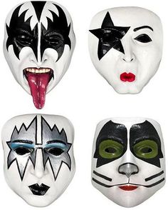 Rock Band Makeup, Kiss Band Makeup, Kizz Band, Kiss Halloween Costumes, Band Makeup, Half Masks, Kiss Rock Band, Halloween Kiss, Banda Kiss