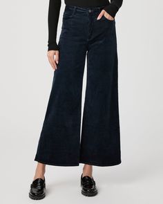 This extra wide leg is designed with a high-rise and a cropped ankle length silhouette. This on-trend style is cut from our ultra-soft velvet corduroy in navy blue with just the right amount of stretch for a perfect fit. | Harper Ankle Wide Leg Pant - Deep Navy Corduroy | Size 23 Trend Style, Wide Leg Pant, Soft Velvet, Ankle Length, Leg Jeans, Wide Leg Pants, Top Brands, Wide Leg, High Rise