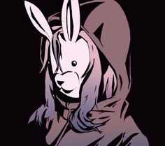 a rabbit in a hoodie with long hair and an evil look on his face