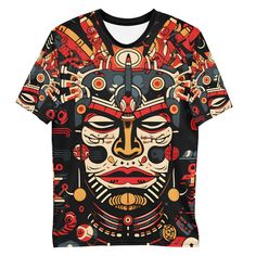 Embrace the spirit of the samurai with our bold all-over print shirt. Inspired by traditional Japanese warriors, it's perfect for those who seek strength and honor. Get to know your new favorite tee--it's super smooth, super comfortable, and made from a cotton touch polyester jersey that won't fade after washing.  * 95% polyester, 5% elastane (fabric composition may vary by 1%) * Premium knit mid-weight jersey * Four-way stretch fabric that stretches and recovers on the cross and lengthwise grai Multicolor Graphic Print Shirt For Festivals, Festival Tops With All Over Print And Short Sleeves, Crew Neck Festival Shirt With Graphic Print, Graphic Print Short Sleeve Tops For Festivals, Artistic Graphic Print Tops For Festivals, Black Graphic Print Tops For Festivals, Artistic Graphic Print Festival Tops, Traditional Short Sleeve Tops With Graphic Print, Traditional Short Sleeve Graphic Print Top