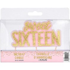 two pink and gold cake toppers with the words'happy sixteen'on them