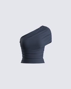 Charlize Navy One Shoulder Top Stretch Ruched One Shoulder Top, Fitted One Shoulder Ruched Top, Fitted One-shoulder Ruched Top, Future Of Fashion, Classy Prom Dresses, Welcome To The Future, One Shoulder Top, No Waste, Causual Outfits