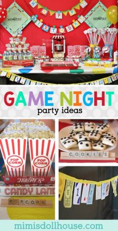 a game night party with popcorn, cookies and cupcakes