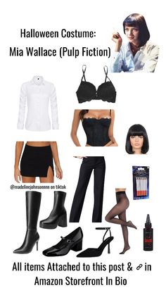 Items linked to this post / in amazon storefront in bio!  Halloween | Costume | Costume idea  | Madeline Johnson |  It girl costume | It girl | mia wallace dark hair bob short hair pulp fiction pop culture iconic niche hot easy Short Bob Halloween Costume, Fran Halloween Costume, White Button Down Halloween Costume, Bob Hair Halloween Costume, Halloween Costume For Short Hair, Easy Hot Costumes, Celebrity Halloween Costume Ideas, Cute Horror Movie Costumes, Short Dark Hair Halloween Costume