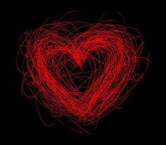 a red heart on a black background with some lines in the shape of a heart