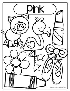 a coloring page with the words pink on it