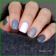 Skittle Mani, Lighter Design, Gray Nails, Coffin Shape, Short Nail, Nail Ring, Winter Nail, Short Nail Designs, Color Street Nails