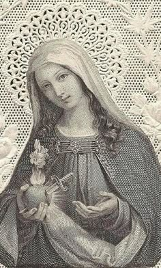 an image of the virgin mary holding a dove