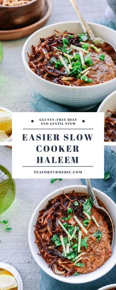 two bowls filled with easy slow cooker halem