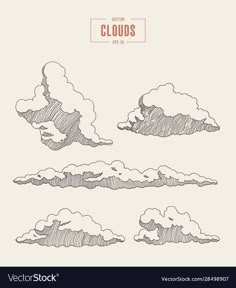 hand drawn clouds set on white background