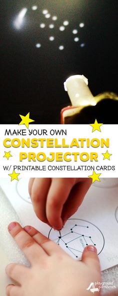 a child's hand on top of a piece of paper with the words make your own constellation project