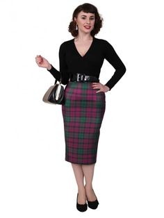 1950s Pencil Skirts from Vivien of Holloway Made in London 1950s Pencil Skirt, 1950s Skirt, Skirt Looks, Pinup Style, Classic Clothing, Plaid Pencil Skirt, England Fashion, Halter Neck Top, Feminine Outfit