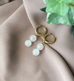 Cool and stunning stainless steel hoops earrings Golden Hoop Earrings, Glam Earrings, Golden Hoops, Green Chalcedony, Botswana Agate, Spring Jewelry, Peach Moonstone, Beaded Hoops, Hypoallergenic Earrings