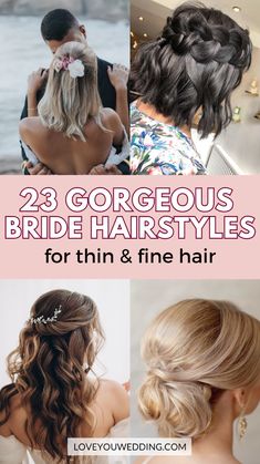 Looking for the best wedding hairstyles for fine hair? We’ve gathered 20+ beautiful bridal hairstyles for thin and fine hair, offering plenty of inspiration! From updos to half up half down, or wearing it down, we have wedding hair ideas for all lengths—long, medium, or short fine hair. Explore easy, boho, beach, and braided hairstyles perfect for your wedding day! Wedding Hair Fine Hair, Wedding Hairstyles For Fine Hair, Bride Hairstyles For Long Hair, Wedding Hair Ideas, Hairstyles For Fine Hair, Short Hairstyles Fine, Best Wedding Hairstyles, Wedding Hair Down, Bridal Hairstyles