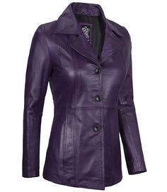 Purple Three Button Leather Blazer For Women
Enhance your wardrobe with our Women's Purple Three Button Leather Blazer, featuring a classic lapel collar. Crafted from real lambskin leather, this blazer blends timeless elegance with contemporary style. The vibrant purple color adds a bold and unique touch, perfect for both professional and casual settings. With its tailored fit and chic design, this blazer ensures you look polished and fashionable on any occasion. Peplum Leather Jacket, Asymmetrical Leather Jacket, Racer Jackets, Leather Blazer Women, Varsity Jacket Women, Leather Varsity Jackets, Distressed Leather Jacket, Blazer For Women, Cafe Racer Jacket