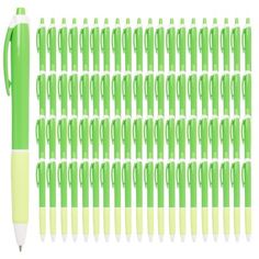 the green pen is next to an assortment of pens